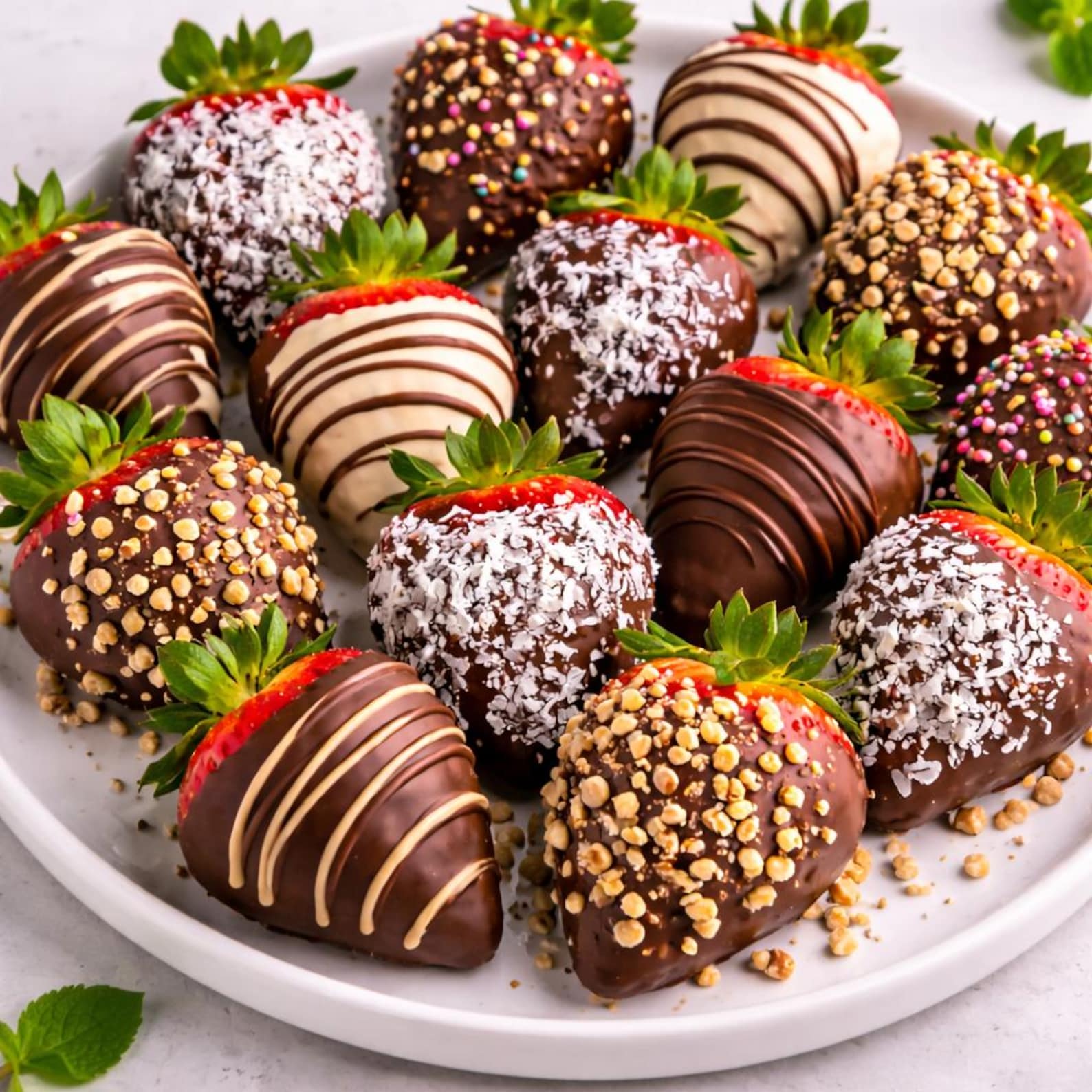 Chocolate covered strawberry roses on a platter