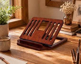 Walnuss Holz Laptop Ständer, Faltbarer Holz Computer Ständer, Schreibtisch Organizer für Home Office, Tablet Buch Halter