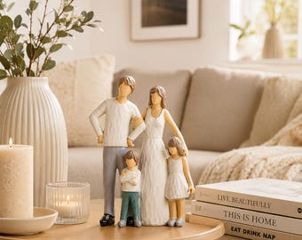 Famille de 4 figurines, statue de famille en résine, sculpture de famille, décoration parents et enfants, cadeau de famille, cadeau de pendaison de crémaillère, cadeau de fête des mères