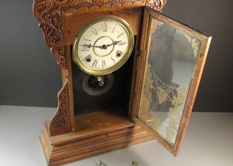 Antique Gilbert Pressed Oak Kitchen Clock Etsy