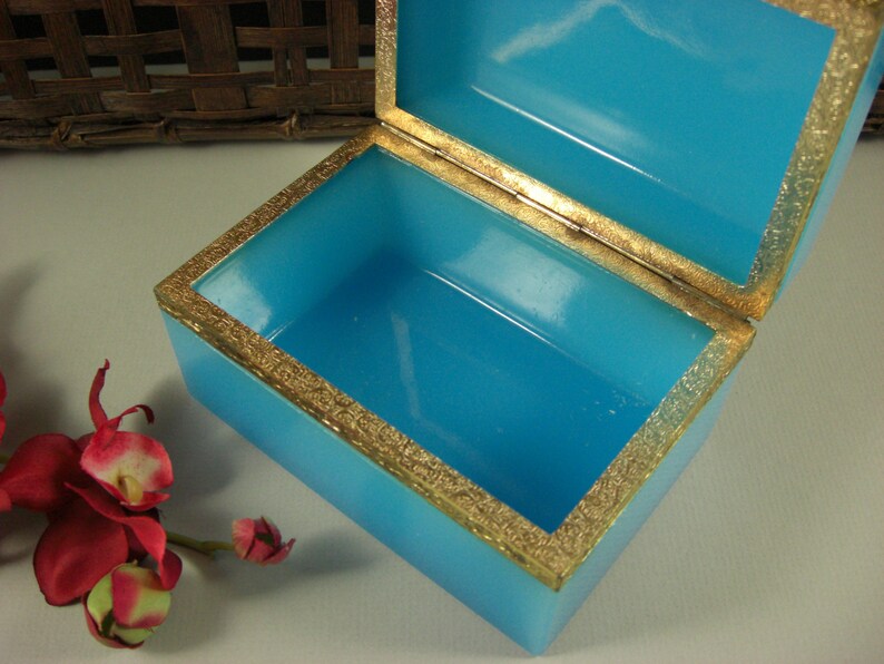 French Blue Opaline Glass Jewelry Box Casket Dose / Ormolu Etsy