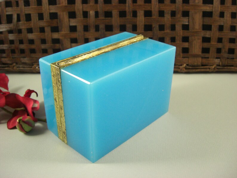 French Blue Opaline Glass Jewelry Box Casket Dose / Ormolu Etsy