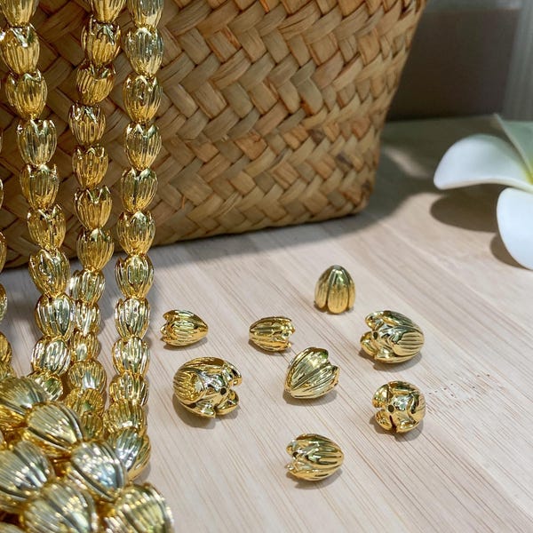 8×10/10×12/12×14mm Gold Pikake Flower Beads,Lightweight Resin Electroplating,Hawaiian Flower,Waterproof Pikake,Purse/Necklace/Car Lei Making