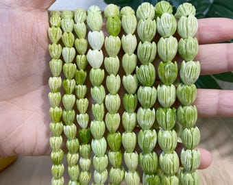Variegated Greem Pikake Beads,Waterproof Composite Resin Jasmine Flower Beads, Carved Hawaiian Flower, Pikake Beads Wholesale,For Lei Making
