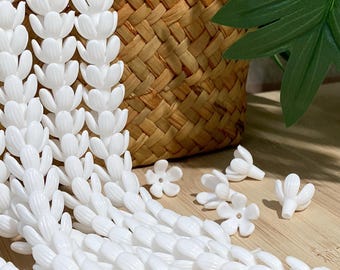 White Pikake Beads,Waterproof Resin Jasmine Flower,Carved Hawaiian Flower, Half Bloom Pikake Beads,Particial Bloom Jasmine Flower,Lei Making
