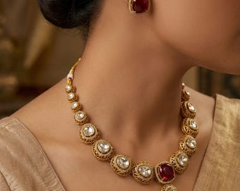 Sabyasachi Inspired Designer kundan polki choker necklace set , Kundan Bridal Choker Set,  Indian wedding jewelry, Royal Kundan necklace Set