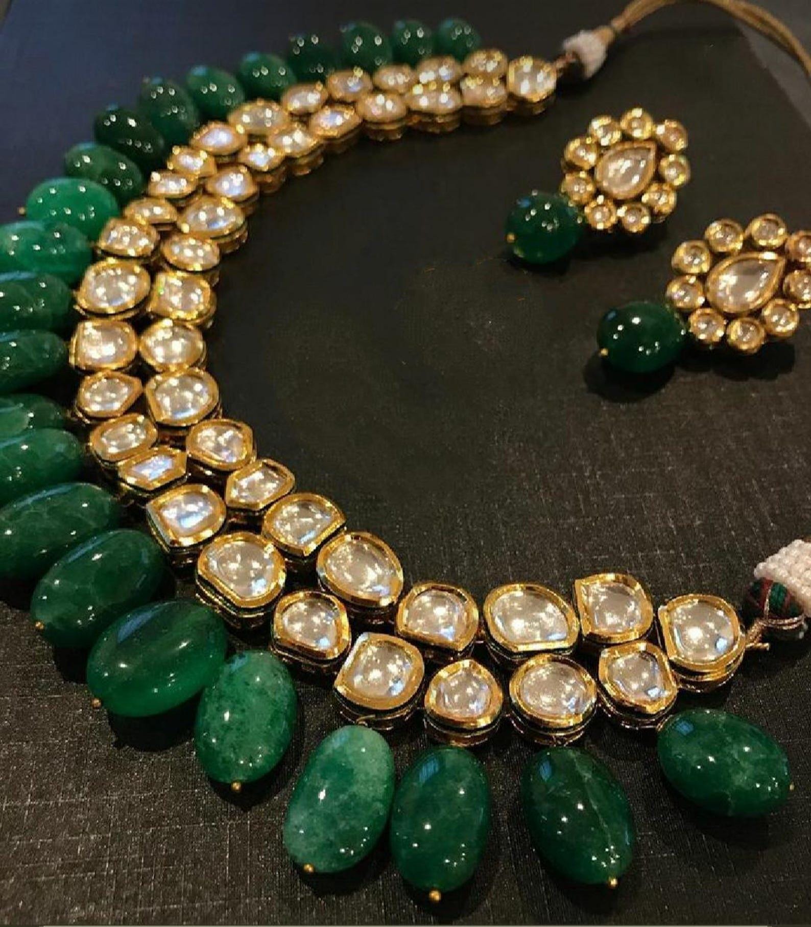 Green stone jewelry necklace set - Etsy 日本