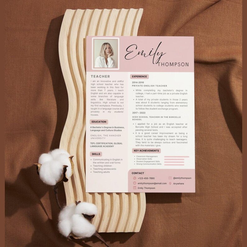 Teacher Resume Template for Canva | Creative Pink Educator CV ...