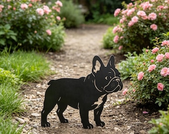 Classic French Bulldog Metal Lawn Ornament, Front Yard & Flower Bed Pet Silhouette Landscape Decor, Frenchie Lover  Birthday Gift
