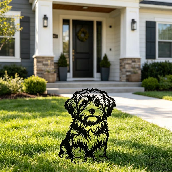 Matte White Havanese Dog Metal Silhouette Yard Sign, Gift for Havanese Mom Dad, Weatherproof Garden Stake, Dog Owner Housewarming Gift