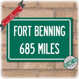 Personalized Military Distance Sign, Fort Benning aluminum, custom duty station art