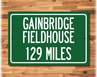 Señal de distancia del Gainbridge Fieldhouse, arte personalizado para carretera, letrero deportivo de metal, arte mural de baloncesto
