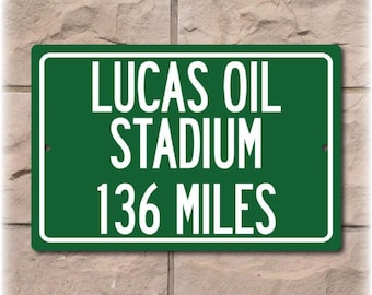 Letrero de distancia del Lucas Oil Stadium: Decoración para fanáticos de los Indianapolis Colts, Regalo personalizado de la NFL, Decoración personalizada para bares deportivos, RCA Dome, Regalo para papá,