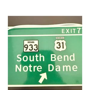 Notre Dame Highway Exit Sign - Green Aluminum Wall Decor - Classic ND Road Sign