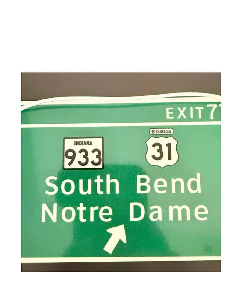 Notre Dame Highway Exit Sign - Green Aluminum Wall Decor - Classic ND Road Sign