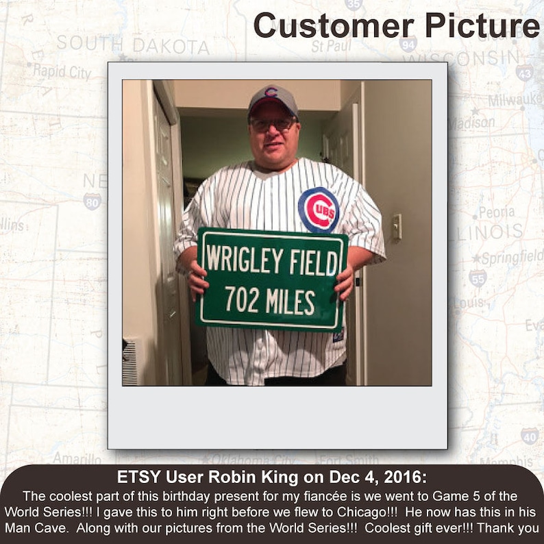 Personalized Highway Distance Sign To: Wrigley Field, Home of the Chicago Cubs image 4