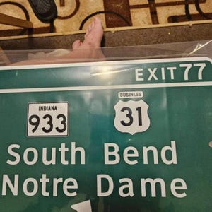 Notre Dame Highway Exit Sign- Green Aluminum Wall Decor, Classic South Bend ND Road Sign, Irish Pride Display
