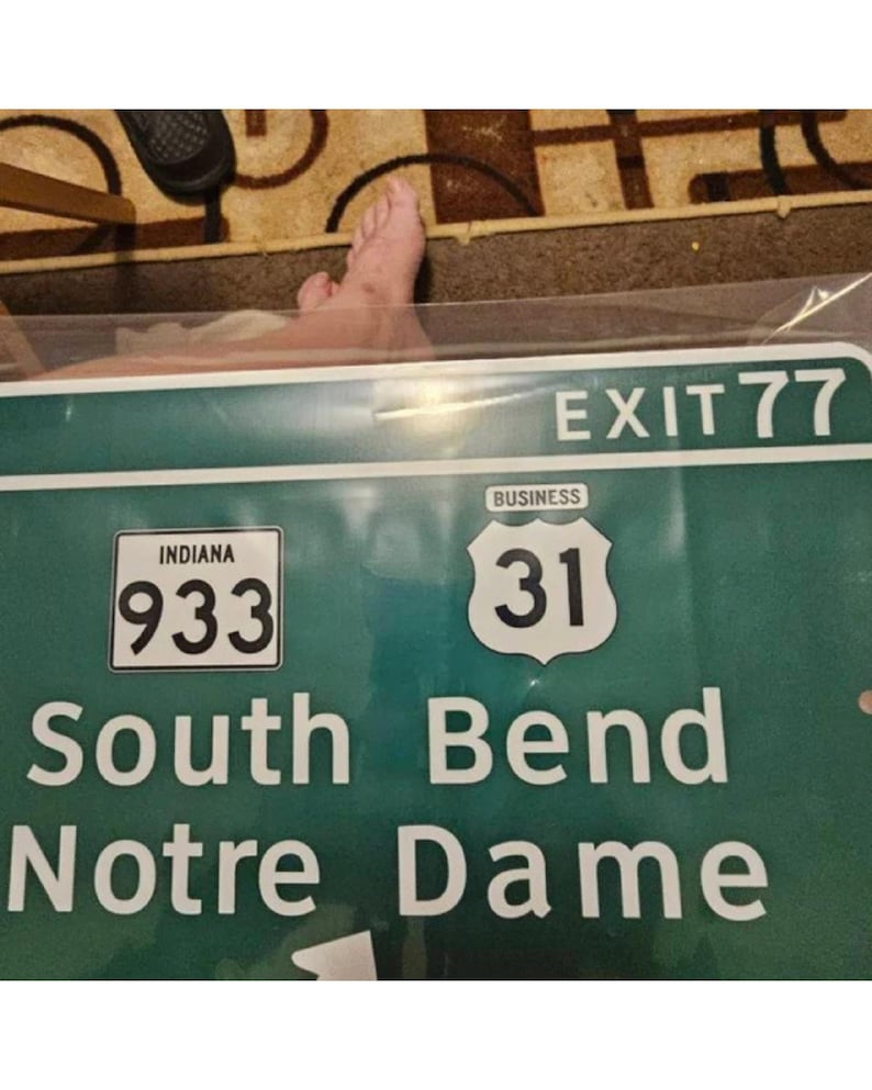 Notre Dame Highway Exit Sign- Green Aluminum Wall Decor, Classic South Bend ND Road Sign, Irish Pride Display