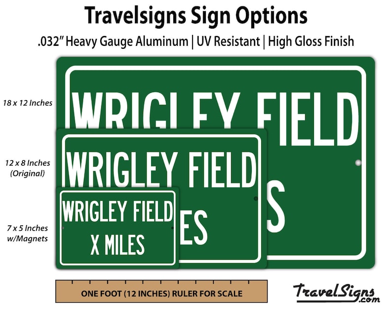 Personalized Highway Distance Sign To: Wrigley Field, Home of the Chicago Cubs image 2