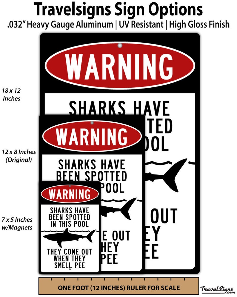 Warning: Sharks Have Been Spotted In This Pool Sign image 3