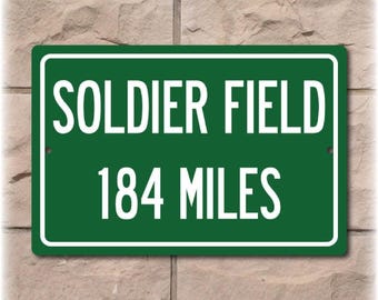 Personalized Soldier Field Distance Sign, Chicago Bears Decor, Green Highway Style