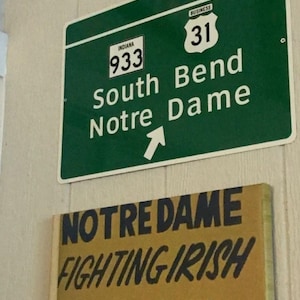 Notre Dame Highway Exit Sign- Green Aluminum Wall Decor, Classic South Bend ND Road Sign, Irish Pride Display