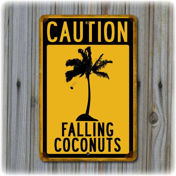 METAL SIGN 8X12 LUAU TIKI BAR BEACH HOT TUB *FALLING COCONUTS* MADE IN HAWAII