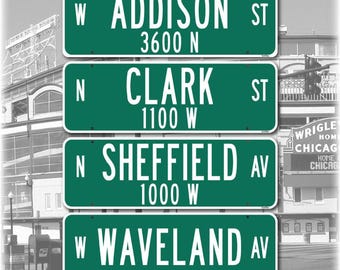 Wrigley Field Streets Sign Art: Addison, Sheffield, Waveland, Clark Chicago Cubs Stadium Wall Decor, stadium sign