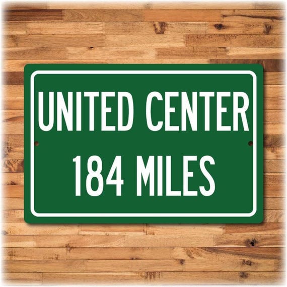 Personalized United Center Distance Sign, Chicago Wall Decor, Custom Mileage Art