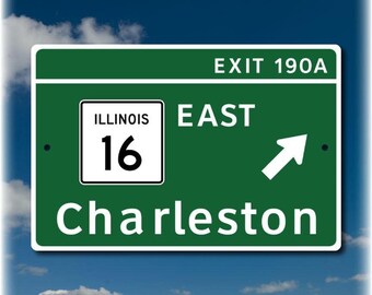 Charleston Personalized College Highway Exit Sign, Green Aluminum Dorm Decor