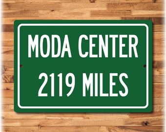 Personalized Moda Center Distance Sign, Aluminum Road Mileage Art, Modern NBA Wall Hanging