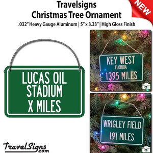 Lucas Oil Stadium Distance Sign: Green Sign with White Letters with Personalized distance in Miles