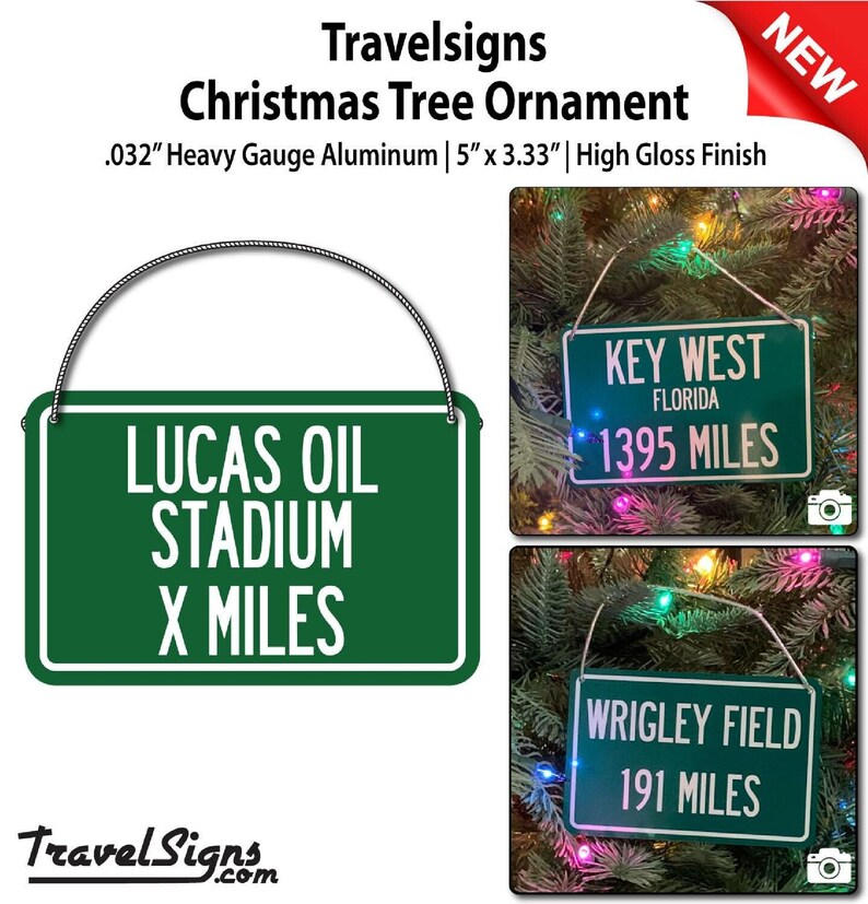 Lucas Oil Stadium Distance Sign: Green Sign with White Letters with Personalized distance in Miles