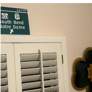Notre Dame Highway Exit Sign- Green Aluminum Wall Decor, Classic South Bend ND Road Sign, Irish Pride Display