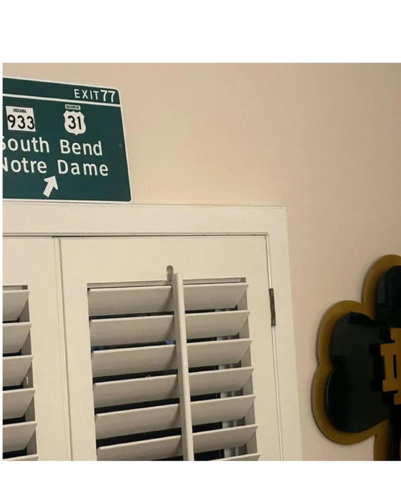 Notre Dame Highway Exit Sign- Green Aluminum Wall Decor, Classic South Bend ND Road Sign, Irish Pride Display