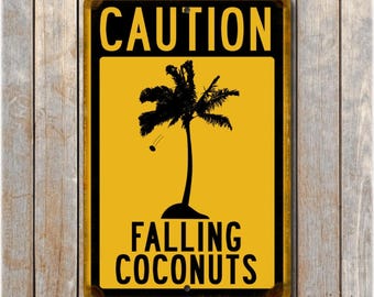 Letrero de advertencia: caída de cocos, letrero de aluminio para piscina, decoración playera, bar tiki para el hogar.