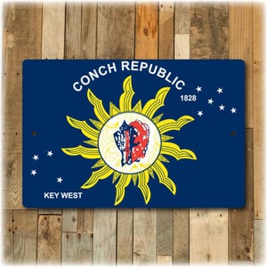 Key West Conch Republic sign, aluminum mile 0 beach decor