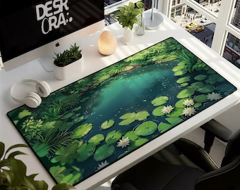 Alfombrilla de escritorio Cozy Lily Pond - Alfombrilla de ratón grande Cozy Lilypad - Alfombrilla de ratón XXL para gamers