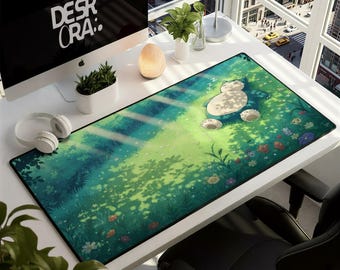 Alfombrilla de escritorio Snorlax durmiendo – Alfombrilla de ratón para juegos de Pokémon, alfombrilla de ratón verde kawaii de anime