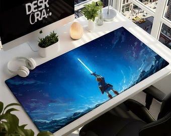 Alfombrilla de escritorio de anime Legend of Zelda - Alfombrilla de ratón para juegos de fantasía Master Sword - Alfombrilla de ratón para gamers