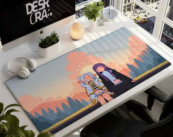 Kawaii Frieren Anime Desk Mat - Fern and Frieren Cake Gaming Mouse Pad - Gamer Mousepad
