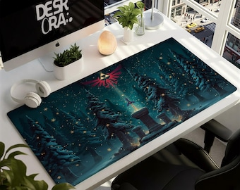 Alfombrilla de escritorio Master Sword in Stone - Alfombrilla de ratón para juegos Fantasy Forest Triforce - Alfombrilla de ratón para gamers