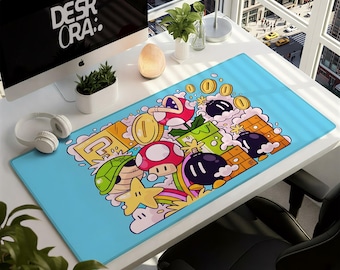 Alfombrilla de escritorio Super Mario - Alfombrilla de ratón grande de videojuego retro pixelado - Alfombrilla de ratón XXL para gamer