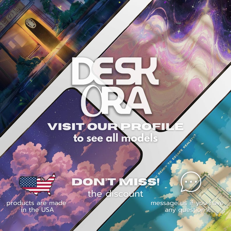 May include: An advertisement for Desk Ora products, featuring four different designs. The text includes "VISIT OUR PROFILE to see all models", "DON'T MISS! the discount", and "products are made in the USA".