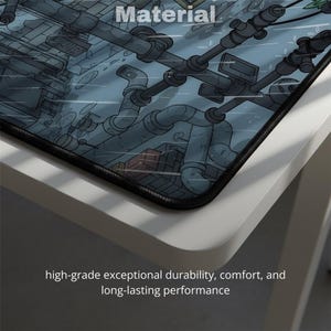 May include: A rectangular mousepad with a detailed illustration of pipes and industrial elements in shades of gray and blue. The mousepad has a black stitched edge and the text "Material" is visible.