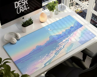 Alfombrilla de ratón grande con diseño de olas del océano - Moonlight Pastel Beach - XXL para gamer
