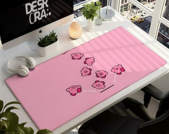 Alfombrilla de escritorio rosa Kirby para videojuegos, de neopreno y base antideslizante.