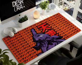 Alfombrilla de escritorio de anime Evangelion - Alfombrilla de ratón grande EVA-02 para juegos - Alfombrilla de ratón Mecha Gamer