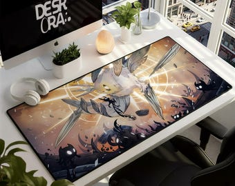 Alfombrilla de escritorio Hollow Knight - Alfombrilla de ratón grande para gamers - Alfombrilla de ratón para gamers con escena de batalla celestial