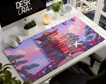 Spirited Away Anime Desk Mat - Ghibli Gaming Mouse Pad - Haku and Chihiro Gamer Mousepad